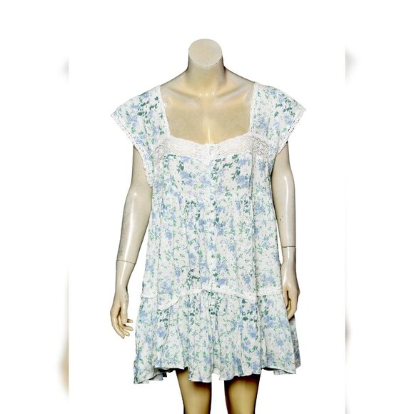 Free People Alessia Printed Mini Dress XL 12 Floral Printed Flutter Sleeve 45292 - Picture 3 of 4